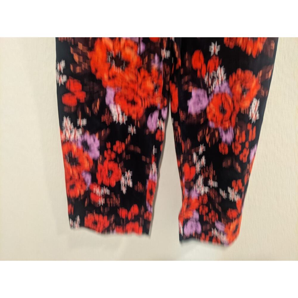 Floral Wide-Leg Women’s Jeans - Black with Red & Purple Floral Print - Picture 4 of 9